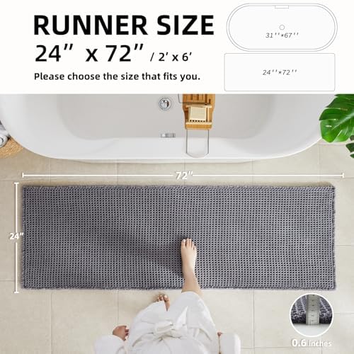 TYUU Waffle Runner Rug Bathroom, Long Boho Bath Mat, 72x24 Grey - Image 3