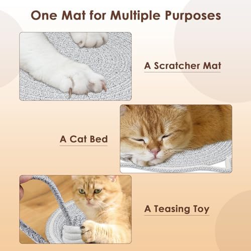 Cat Scratcher Mat, Natural Cotton Rope Cat Scratch Pad, 15.7'' Round Horizontal - Image 6