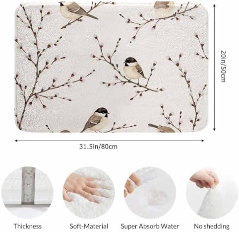 Bird Bath Rugs Willow Branches and Birds Chickadee Microfiber Bathroom Mat Soft - Image 3