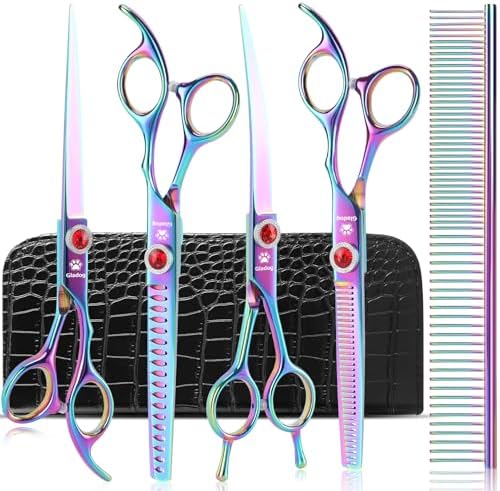 GLADOG Pro Rainbow 7 Inch Professional Pet Grooming Scissors Kit, 6-in-1 Dog by GLADOG