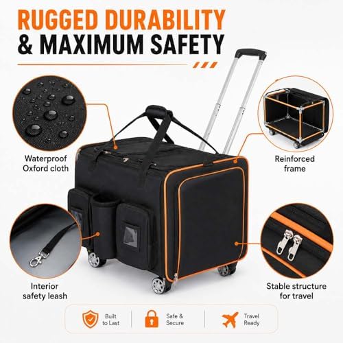 Large Cat Carrier on Wheels for 2 Cats, Double Rolling Pet Carrier - Image 5