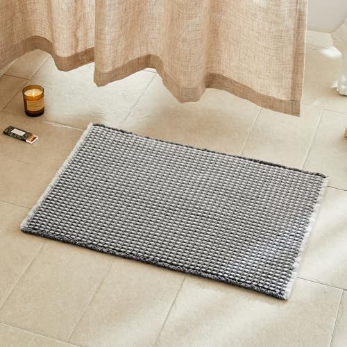 TYUU Waffle Bath Mat, Boho Bathroom Rugs Non Slip, 30x20 Grey & White by TYUU