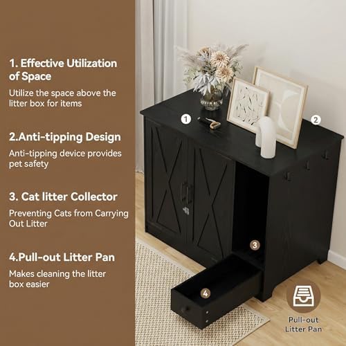 Large/Tall Cat Litter Box Enclosure Furniture, Hidden Self-Cleaning Litter - Image 3