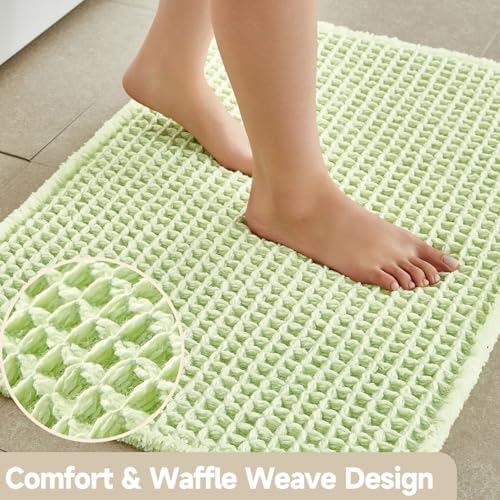 TYUU Waffle Runner Rug Bathroom, Long Boho Bath Mat, 72x24 Pale Green - Image 3