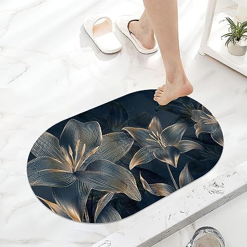 Abstract dark art flowers in golden line Super Absorbent Quick-Drying Bathroom - Image 6
