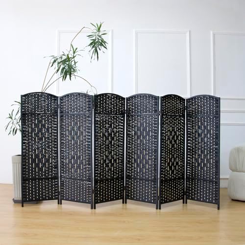 6-Panel Short Room Divider, 3.9 ft Freestanding Partition Wall, Natural Black - Image 3