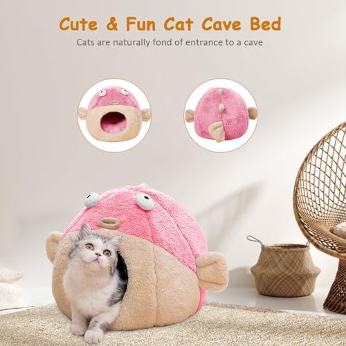 Cat Beds for Indoor Cats-Cat Bed Cave, Cute Lively Pufferfish Shape - Image 2