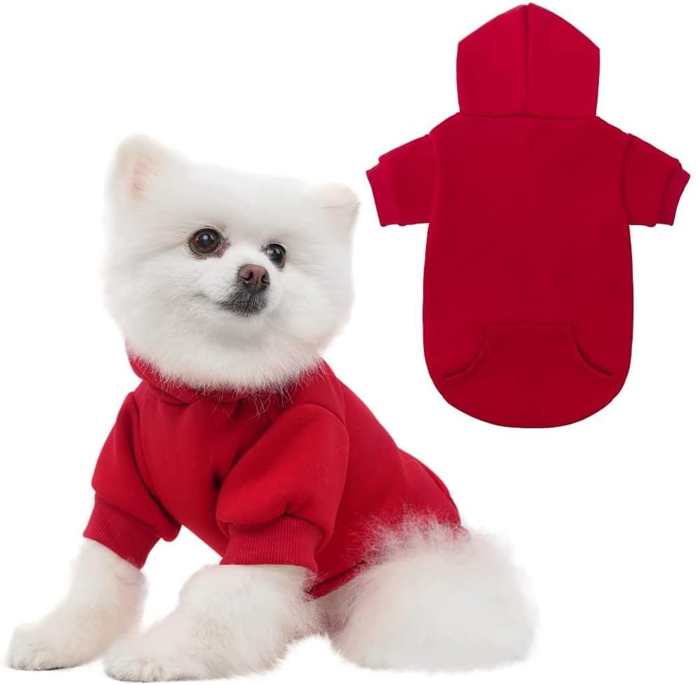 KOOLTAIL Basic Dog Hoodie - Soft and Warm Dog Hoodie Sweater with Leash Hole and Pocket, Dog Winter Coat, Cold Weather Clothes Sweatshirt for Small Medium Large Dogs Puppy Cat Boys Girls Red SM