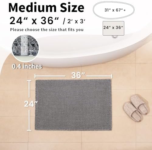 Waffle Bath Mat, Boho Bathroom Rugs Non Slip Washable - Image 2