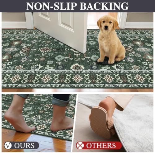 2x2 Square Bathroom Rug Soft Vintage Low Pile 24x24 Carpet Green - Image 7