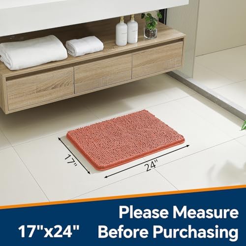 Chenille Bathroom Rug 17"x24" Coral, Non-Slip Plush Bath Mat - Image 2