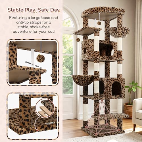 Globlazer 74in Leopard Heavy Duty Cat Tree Tower - Image 5