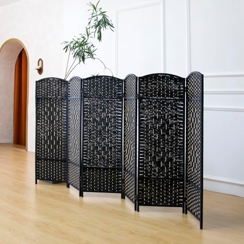 6-Panel Short Room Divider, 3.9 ft Freestanding Partition Wall, Natural Black - Image 2