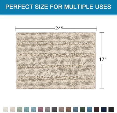H.VERSAILTEX Bath Mats for Bathroom Non Slip Thick Chenille Striped Bath Rug - Image 2
