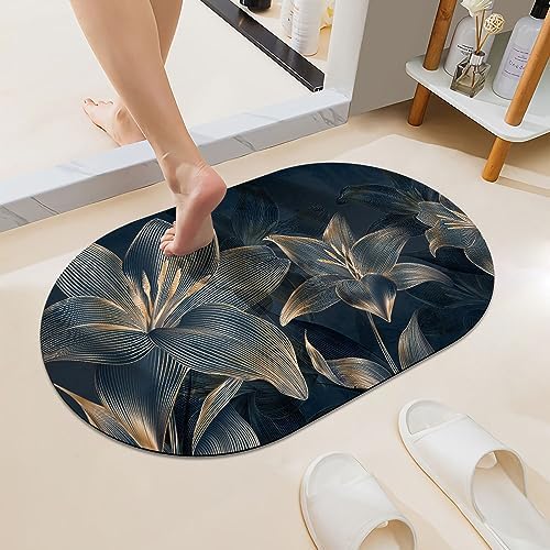 Abstract dark art flowers in golden line Super Absorbent Quick-Drying Bathroom by ZHUZHISHAN