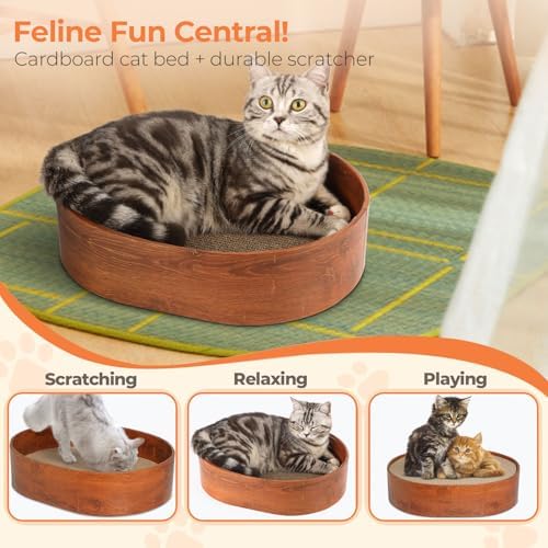 Oval Cat Scratcher Bed 16 in, 3 Reversible Cardboard Scratch Pads - Image 3
