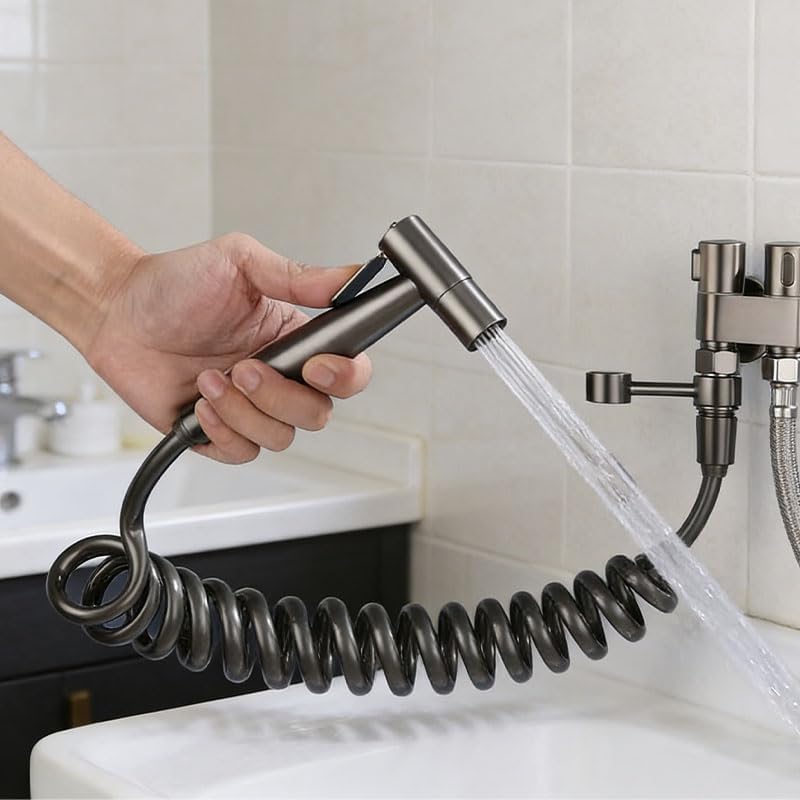 White, Shower Hose with Telescopic Spring and Water Hose Tape - Image 3