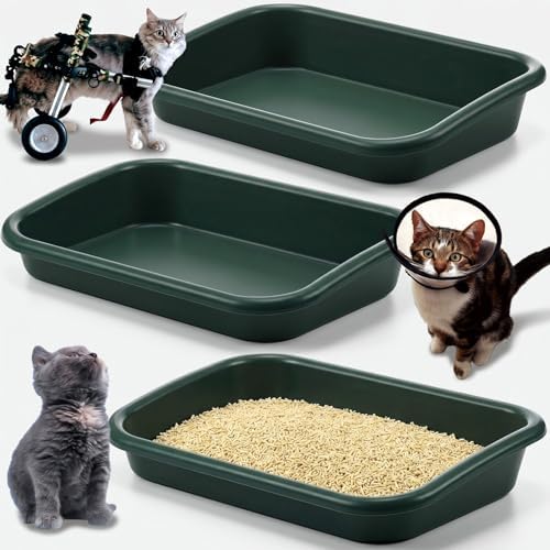 Uiifan 3Pcs Large Low Entry Cat Litter Box, Dark Green by Uiifan