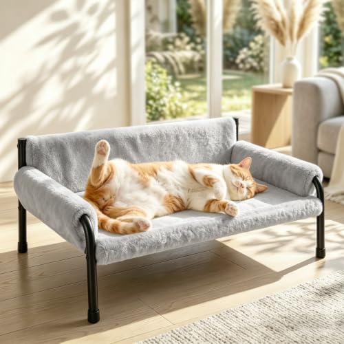 Pawaboo Elevated Cat Couch Bed for Indoor Cats, Sturdy Metal Frame Cat Sofa by Pawaboo