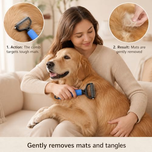 Pet Grooming Brush, Double-Sided Deshedding Dematting Tool - Image 4