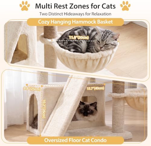 Heybly Compact Cat Tree with Big Scratcher, Stable Cat Tower HCT206SMJ - Image 3
