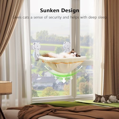 JUNSPOW Cat Window Perch Cordless, Foldable & Stable Cat Beds- Breathable Cat - Image 2