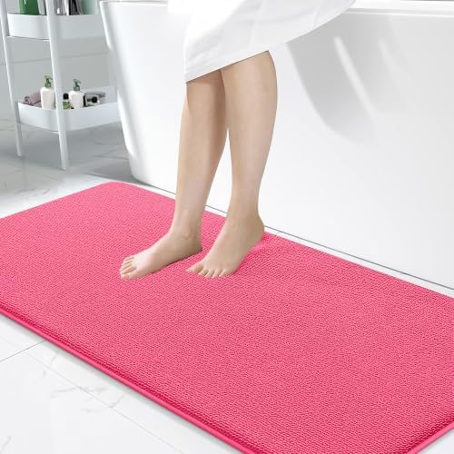 OLANLY Memory Foam Bathroom Runner Rugs 47x24, Absorbent Long Mat, Hot Pink by OLANLY