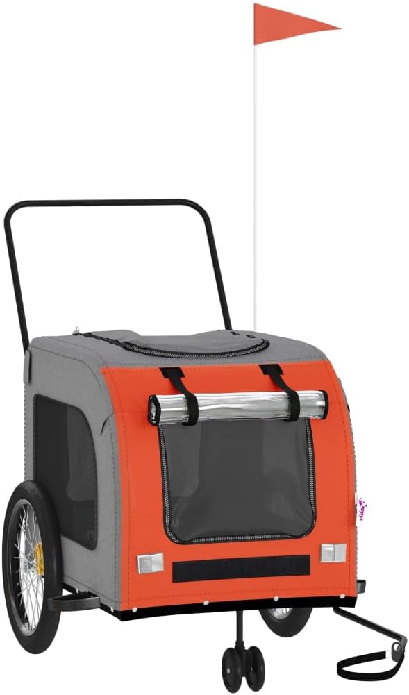 Tidyard Pet Bike Trailer Orange and Gray Oxford Fabric and Iron Pet Bicycle Carrier, Animal Bike Stroller for Cat, Puppy, Dog, Outdoor, Travel Style B