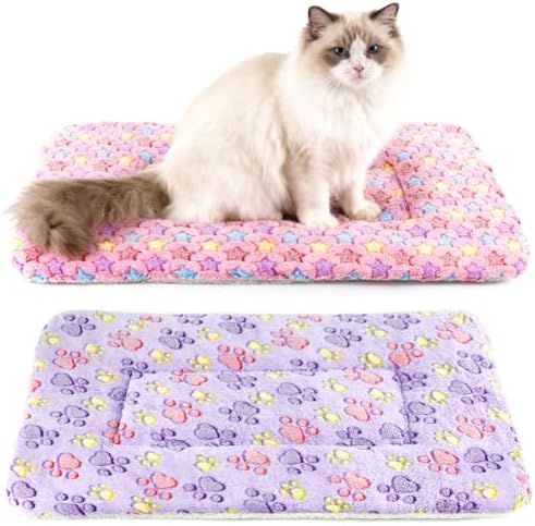 2 Pack Cat Blankets for Indoor Cats, Ultra Soft Reversible Mat, Fluffy Flannel by HeNdShe