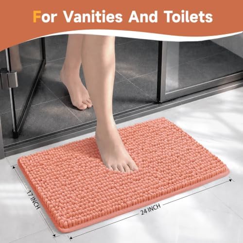 Ophanie Orange Bathroom Rugs 24x17, Soft Chenille Bath Mat, Non Slip Absorbent - Image 2