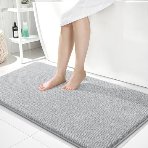 OLANLY Memory Foam Bathroom Runner Rugs 45x27, Absorbent Mat, Light Grey by OLANLY