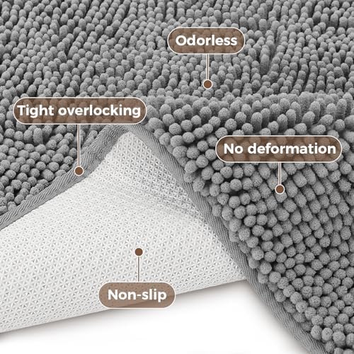 Bcoimo Bath Rug Mat Sets, 2 Piece Extra Soft Chenille Gray Bathroom Mat Set - Image 4