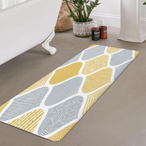 JAWO Yellow and Grey Paisley Bath Mat - Image 6