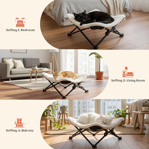 PETKARAY Foldable Cat Hammock Bed, Elevated Fluffy Kitty Lounge Furniture - Image 6