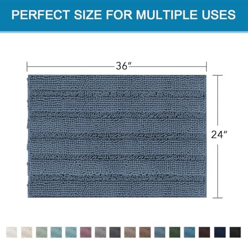 H.VERSAILTEX Bath Mats for Bathroom Non Slip Thick Chenille Striped Bath Rug - Image 2