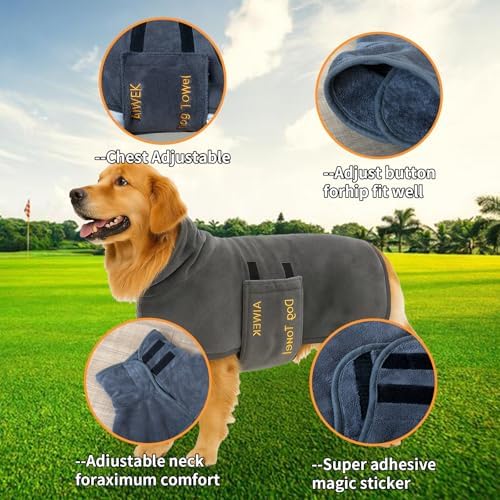Dog Bathrobe Microfiber, Quick Dry Absorbent Adjustable Wrap Grey XL - Image 3