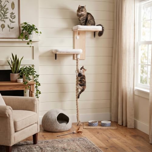 Cat Wall Shelves Set with 2 Washable Beds & 4.92FT Scratching Post by DONGRONG