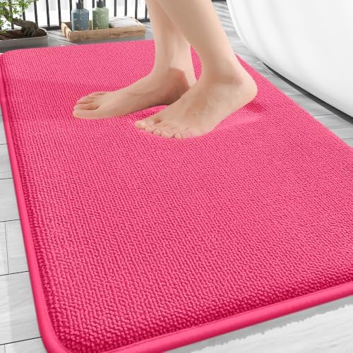 OLANLY Thick Memory Foam Bathroom Rugs 30x20, Absorbent Bath Mat, Hot Pink by OLANLY