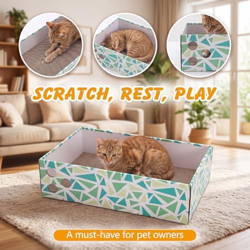 Cat Scratcher Box with 5 Reversible Pads, Corrugated Cardboard - Image 6