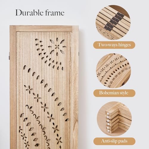 66.9Inch Folding Room Divider, 6 Panels Wood Carved Privacy Screens, Free - Image 6