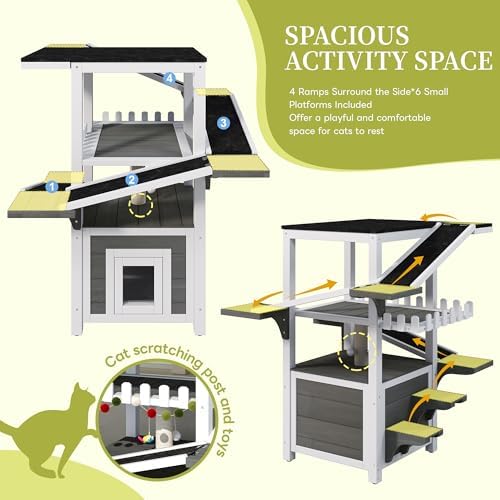 4-Tier Outdoor Cat House, Pine Wood Climbing Tower - Image 3