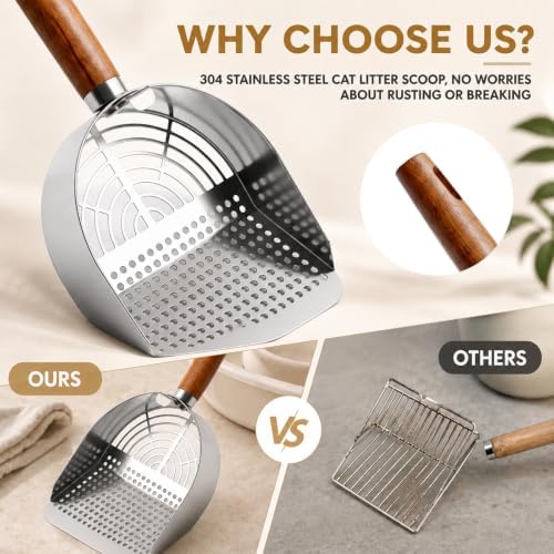 COMNICO Stainless Steel Cat Litter Scoop Dual Sifting Kitten Pooper Lifter - Image 4