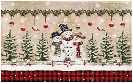 Giwawa Winter Snowman Bath Rug Red Buffalo Plaid Bathtub Mats Soft Absorbent by Giwawa