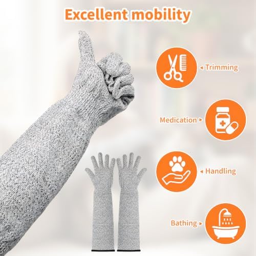 2 Pcs Cat Gloves Bite Proof, 17.7 Inch Extra-Long Durable Bite Resistant Gloves - Image 3