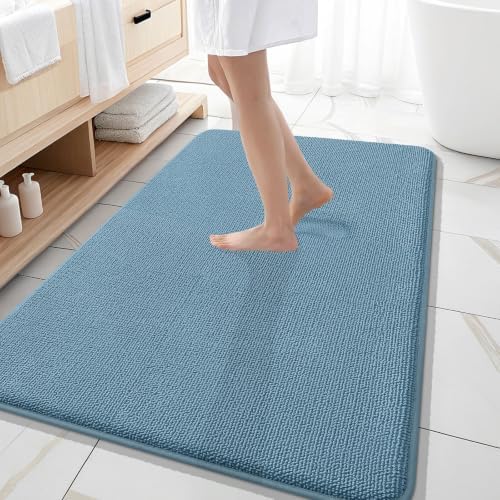 OLANLY Memory Foam Large Bathroom Rugs 59x35, Absorbent Bath Mat, Airy Blue by OLANLY