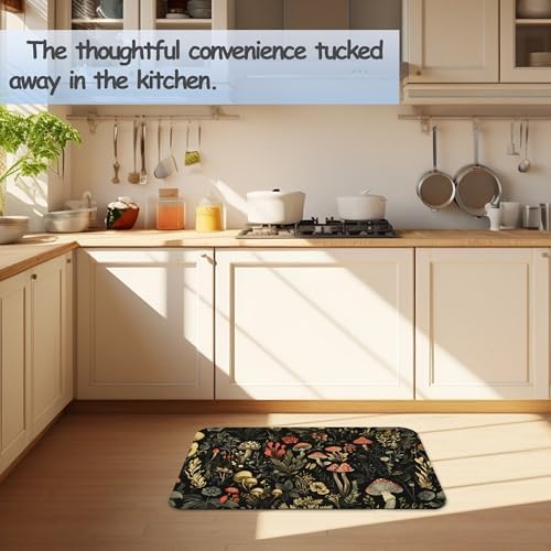 Retro Mushrooms Bathroom Rug 29.5"x17", Super Absorbent Fast Drying Bath Mat - Image 6