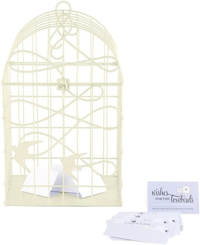 WEDDINGSTAR Ivory Modern Decorative Birdcage Wishing Well with Birds in Flight, 10" x 8" x 16 3/8" Tall (9117-79)