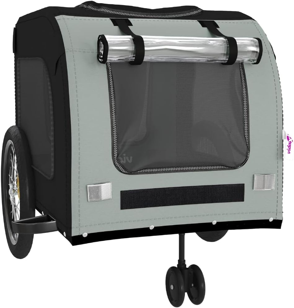 Tidyard Pet Bike Trailer Black and Gray Oxford Fabric and Iron Pet Bicycle Carrier, Animal Bike Stroller for Cat, Puppy, Dog, Outdoor, Travel