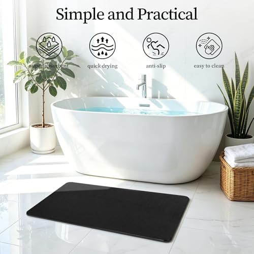 THMINS Black Extra Large Stone Bath Mat - Image 3