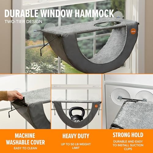 K&H Cat Window Perch, EZ Mount Double Cat Window Hammock, Holds 50 lbs - Image 4